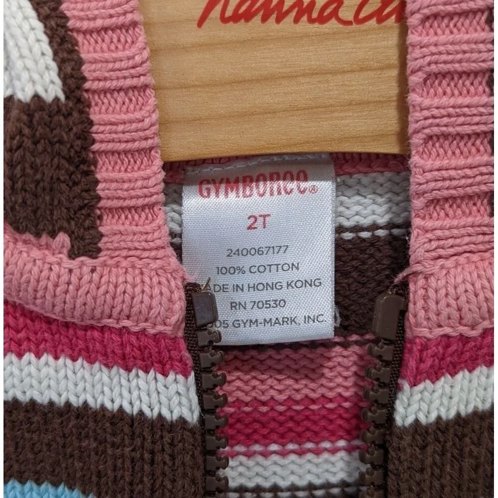 Gymboree Colorful Striped Cardigan Zipper Hooded Sweater Girls Size 2T